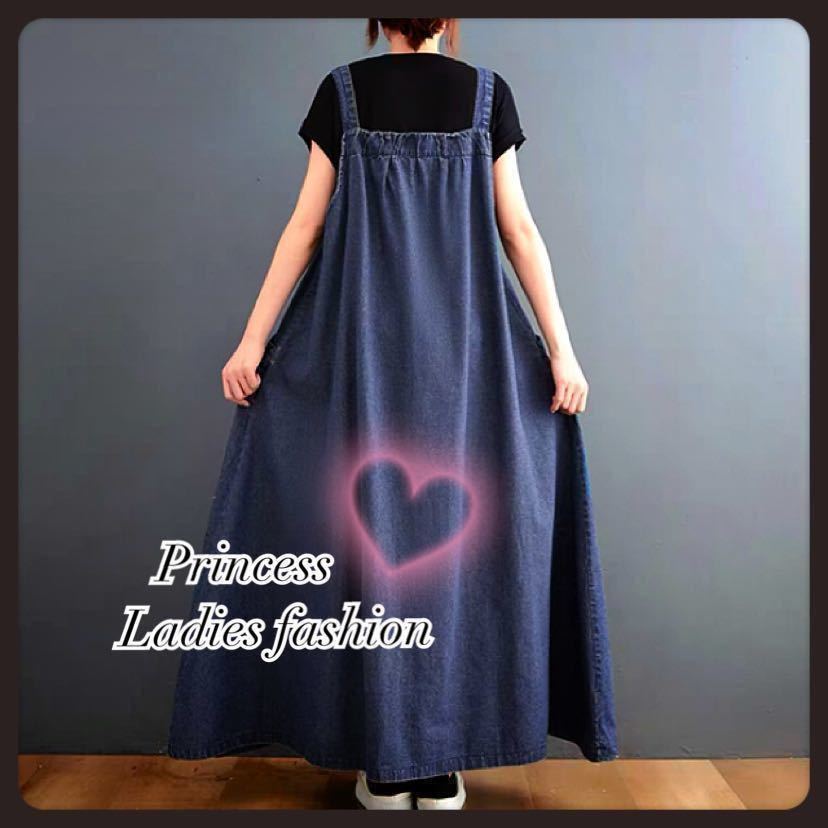 [3L].. Silhouette * Denim * long One-piece * maxi One-piece * large size * lady's 