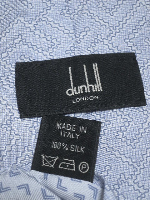 ダンヒル dunhill I-005130 ゆうパケット イタリア製 シルク100% ネクタイ パターン柄 ブルー系 微光沢 裏地パターン柄 青系  高評価の贈り物 微光沢