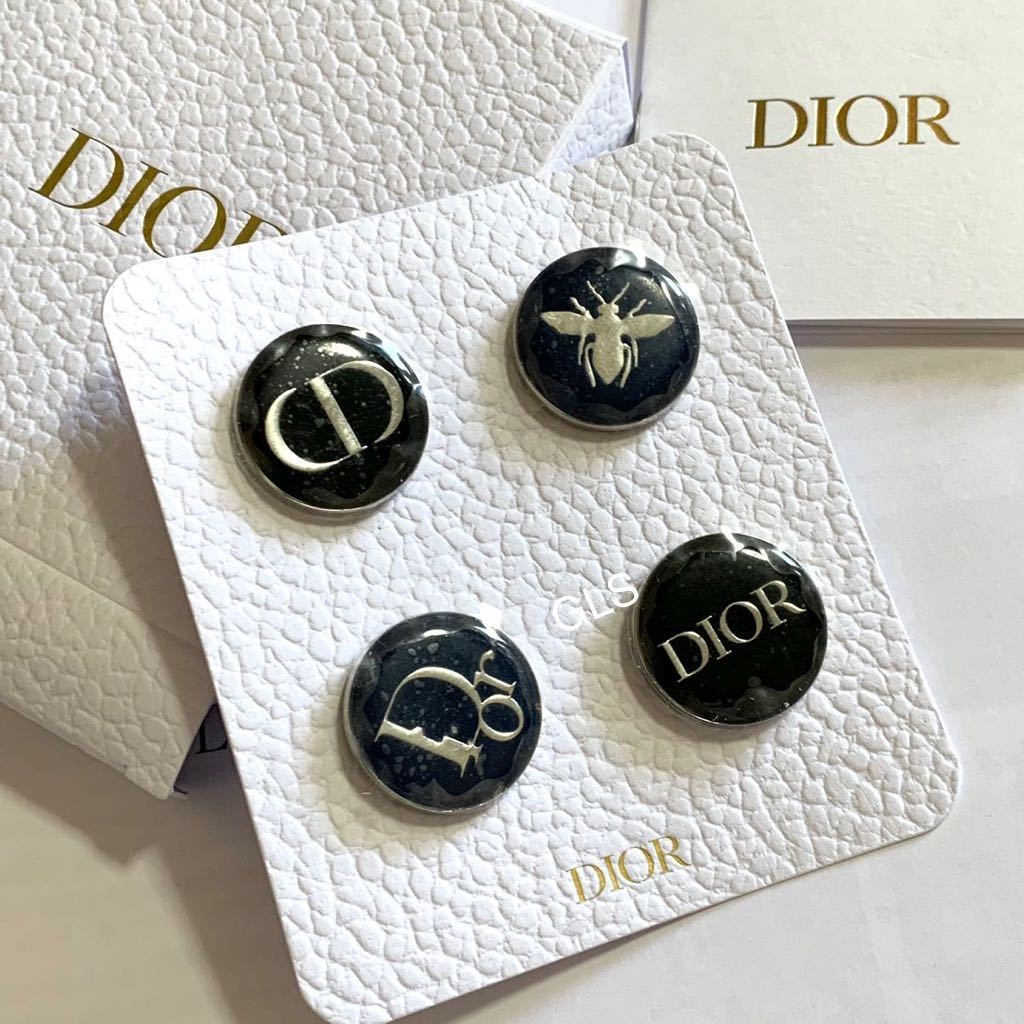 レア 最新 新品本物 christian dior ピンバッジ 4つセット ピンブローチ ピンバッチ ロゴ BEE ミツバチ ブラック ネイビー  ディオール