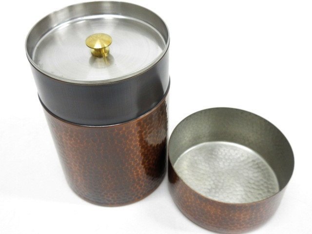 煎茶道具 XL749☆今泉堂 純銅製 槌目 茶器 共箱付 / 建水 茶筒 茶