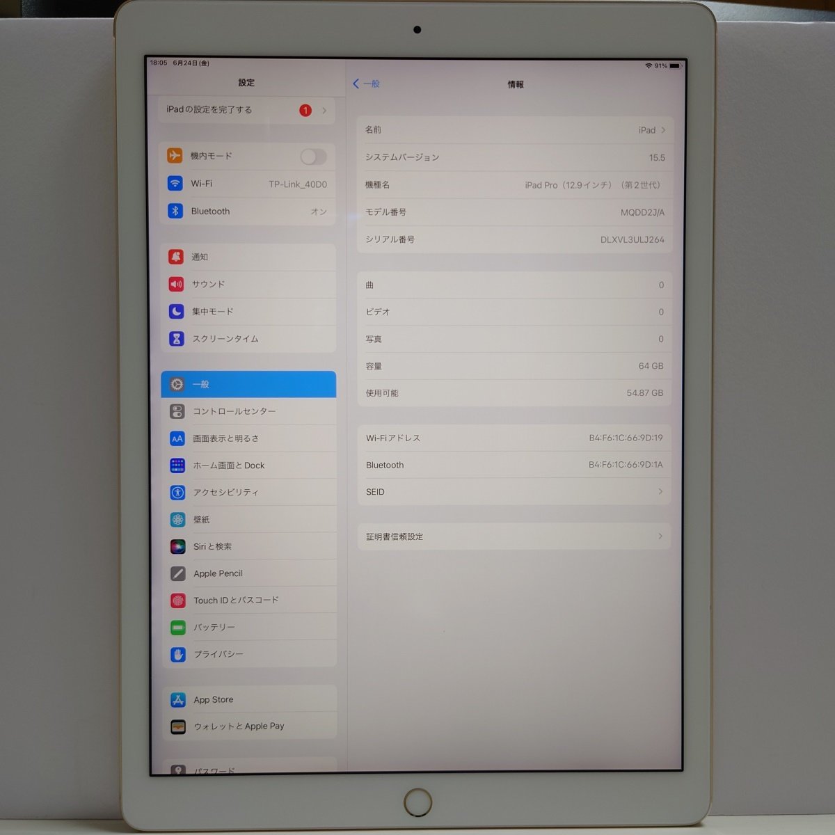 ☆【21128WM】 完動品 Apple MQDD2J/A iPad Pro 12.9インチ (第2世代