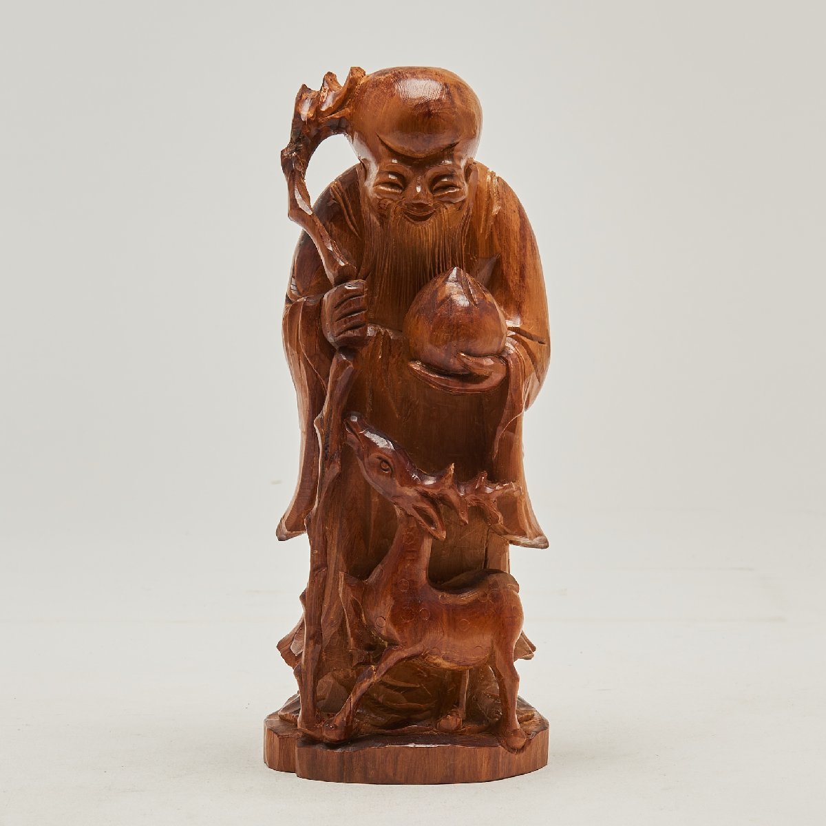時代古玩天然木製唐木老松図彫桃仙人図時代置物中国古玩細密彫刻中国