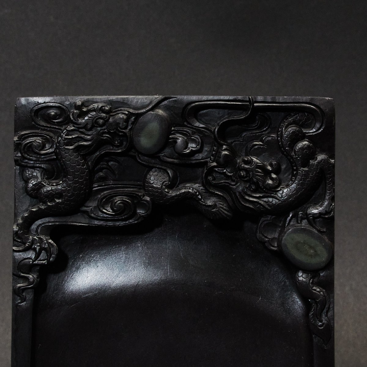 端渓硯 清時代 老坑 上質 有眼 水巖 手彫り雲龍刻硯 文房四寶 中国古硯
