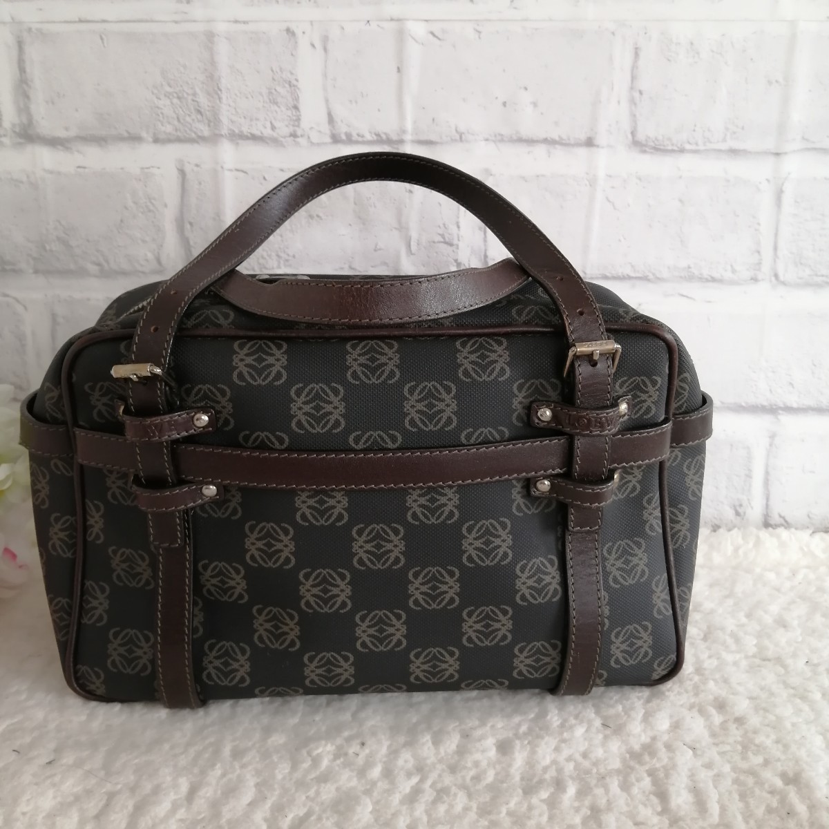 美品☆LOEWE ロエベ☆ミニボストンバッグ アナグラム ブラック ポーチ