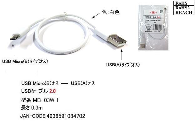 SALE／93%OFF】 USB2.0 タイプA オス ⇔ USB MicroB フラット変換ケーブル 白