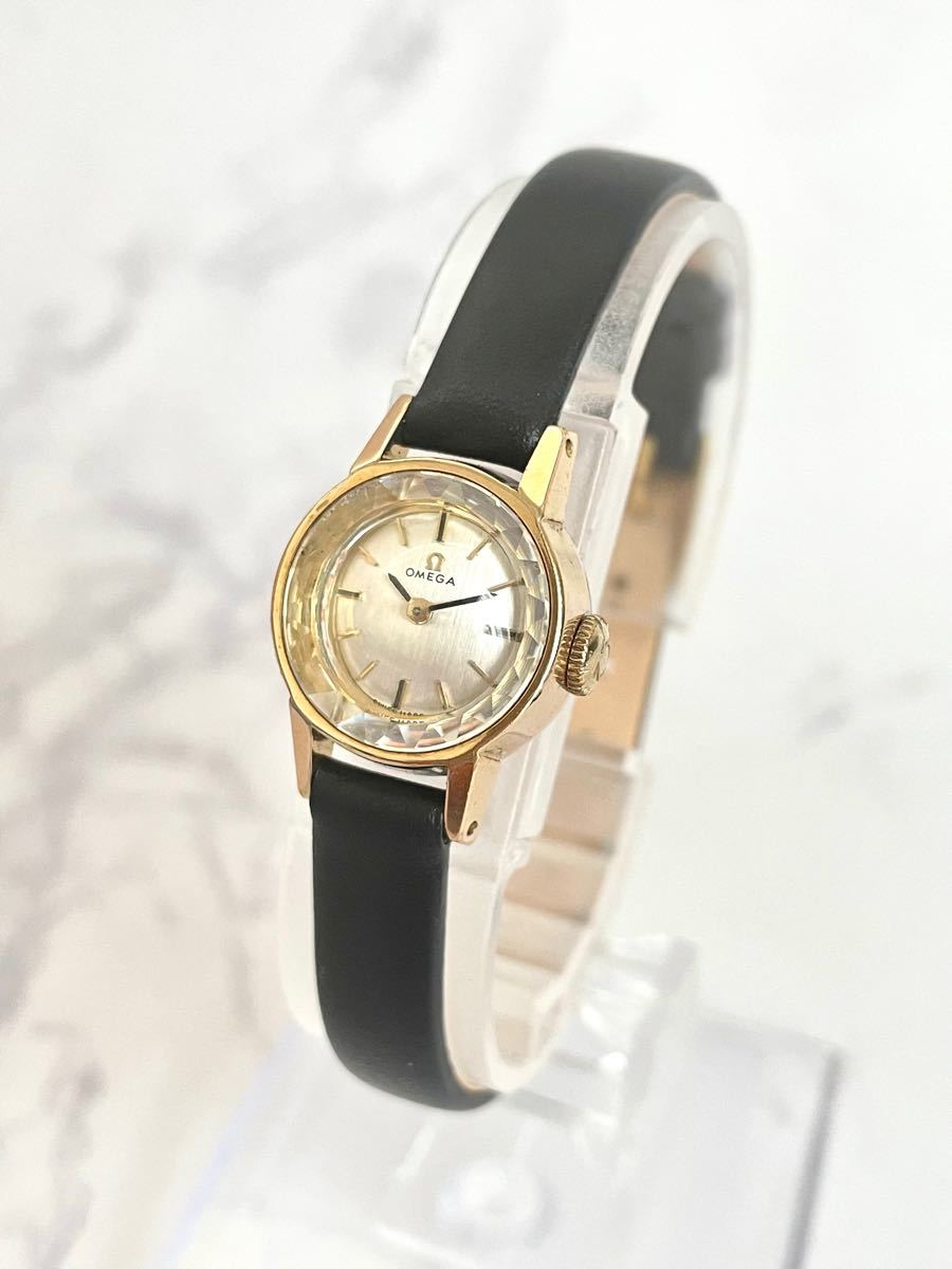 【OH済】OMEGA オメガ カットガラス ゴールド手巻きアンティーク時計