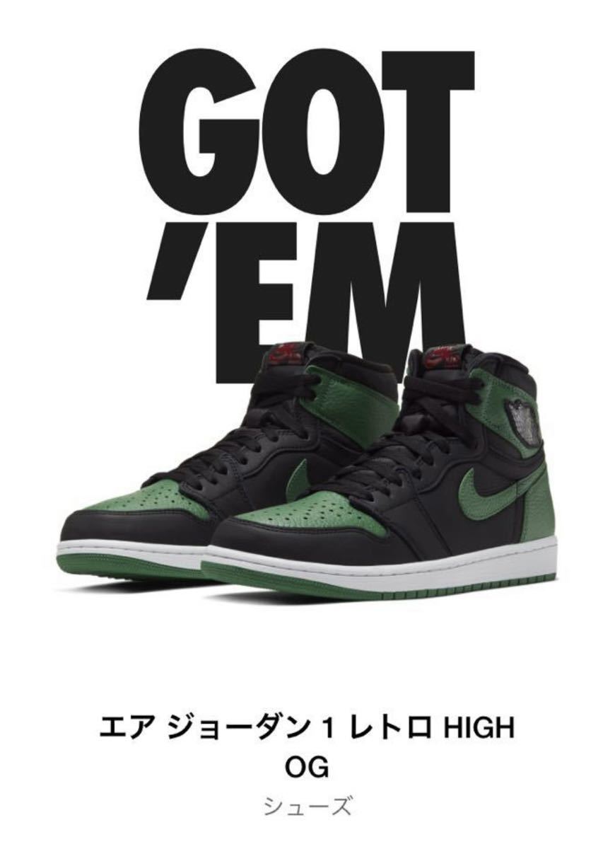 国内正規品 NIKE AIR JORDAN 1 RETRO HIGH OG BLACK PINEGREEN 27.0cm