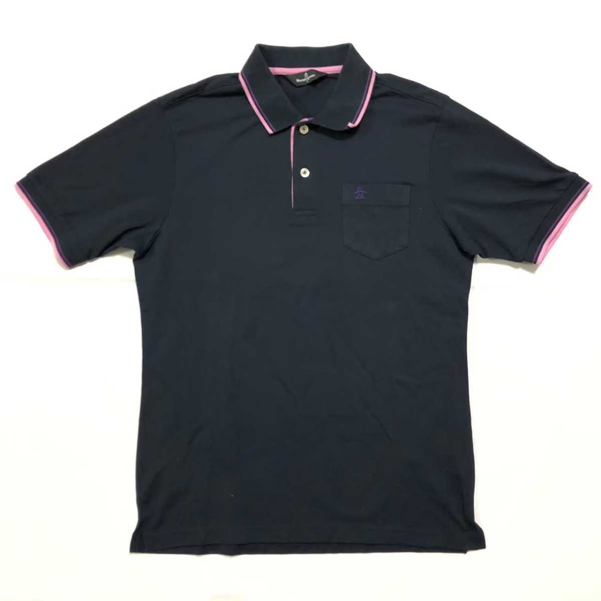 [ free shipping ]Munsingwear Munsingwear wear polo-shirt with short sleeves men's L / navy blue × pink /.. collar handsome! cotton .. sweat speed . golf wear 