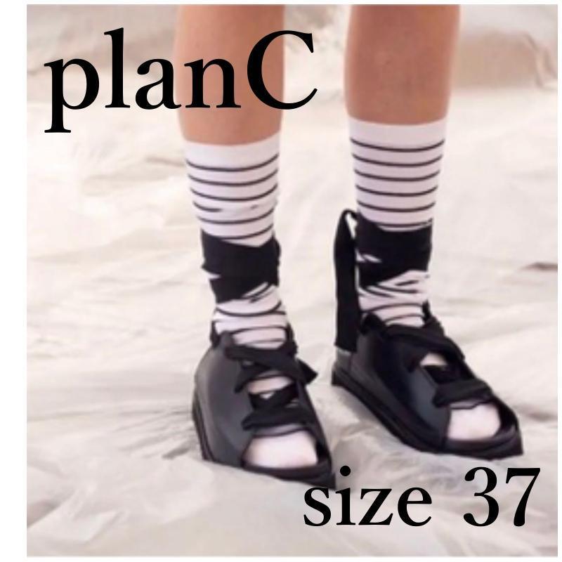新品 PLAN C プランシー 36 レースアップリボンサンダル 黒 ブラック