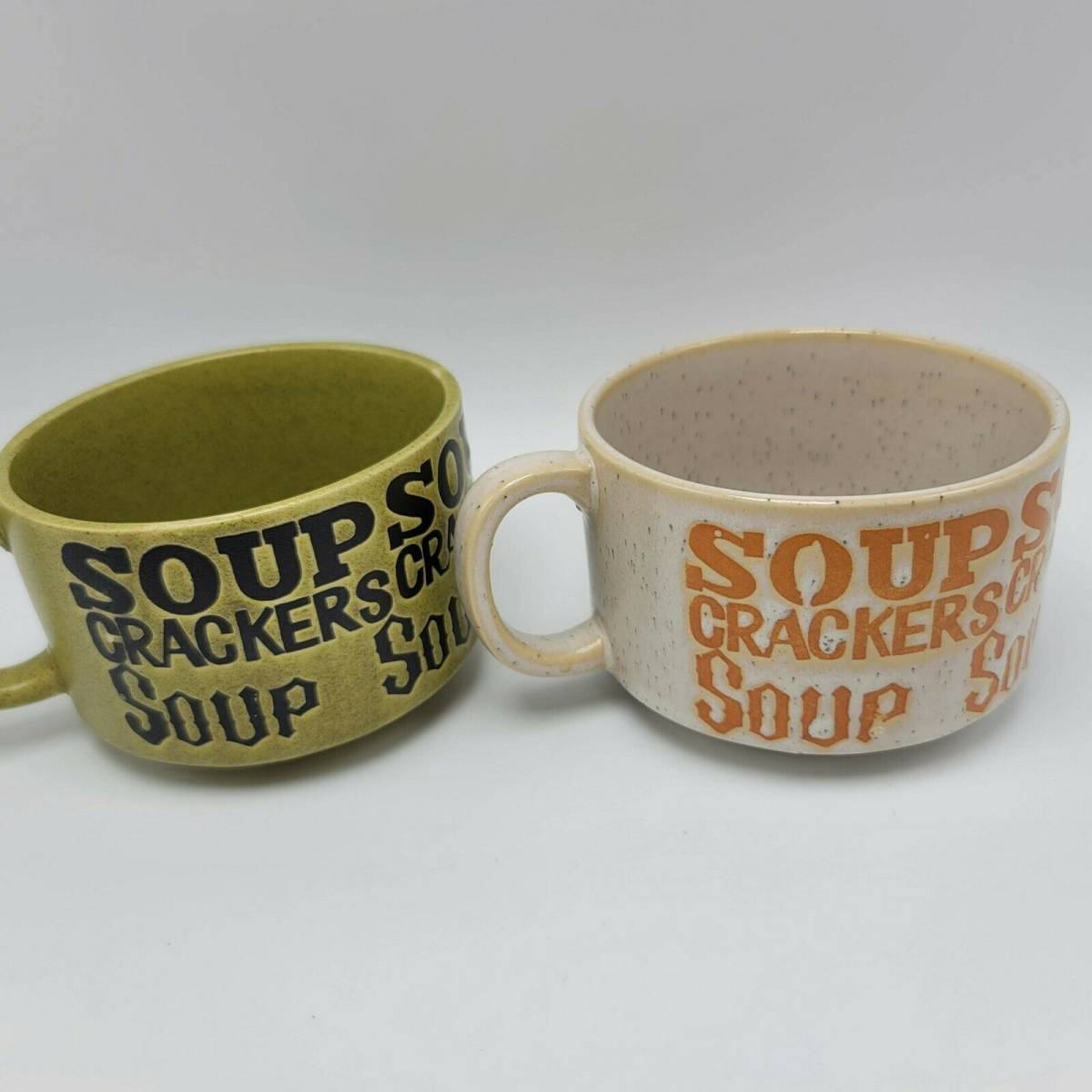 Vintage Soup Crackers Mug Bowl Lot 2 Japan Stoneware Avocado Green Orange 海外 即決