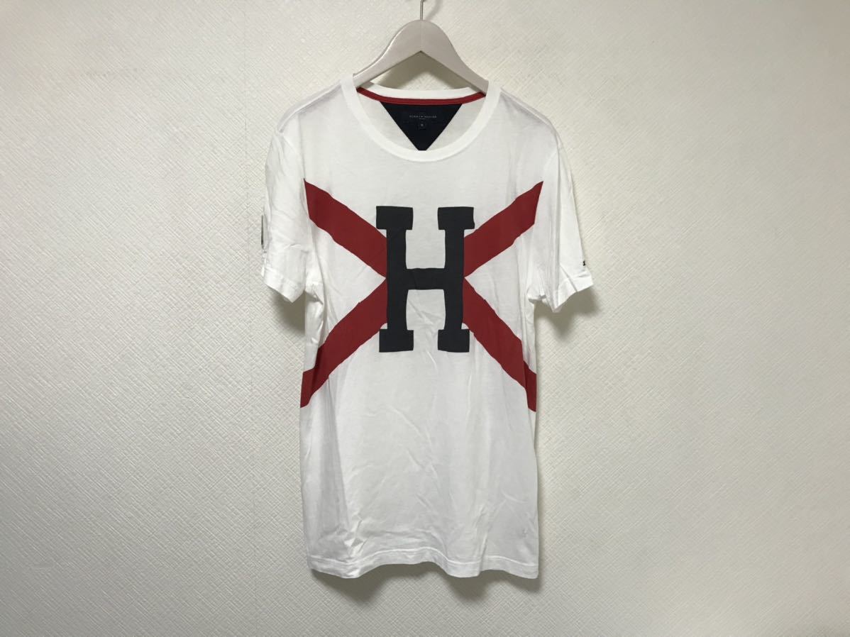 本物トミーヒルフィガーTOMMYプリントコットンデカビッグ半袖Tシャツビジネススーツアメカジサーフメンズ白ホワイトXLトルコ製_画像1