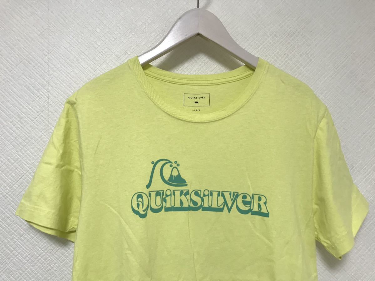 本物クイックシルバーQUIKSILVERコットンロゴプリント半袖TシャツビジネススーツアメカジサーフミリタリーメンズLイエロー