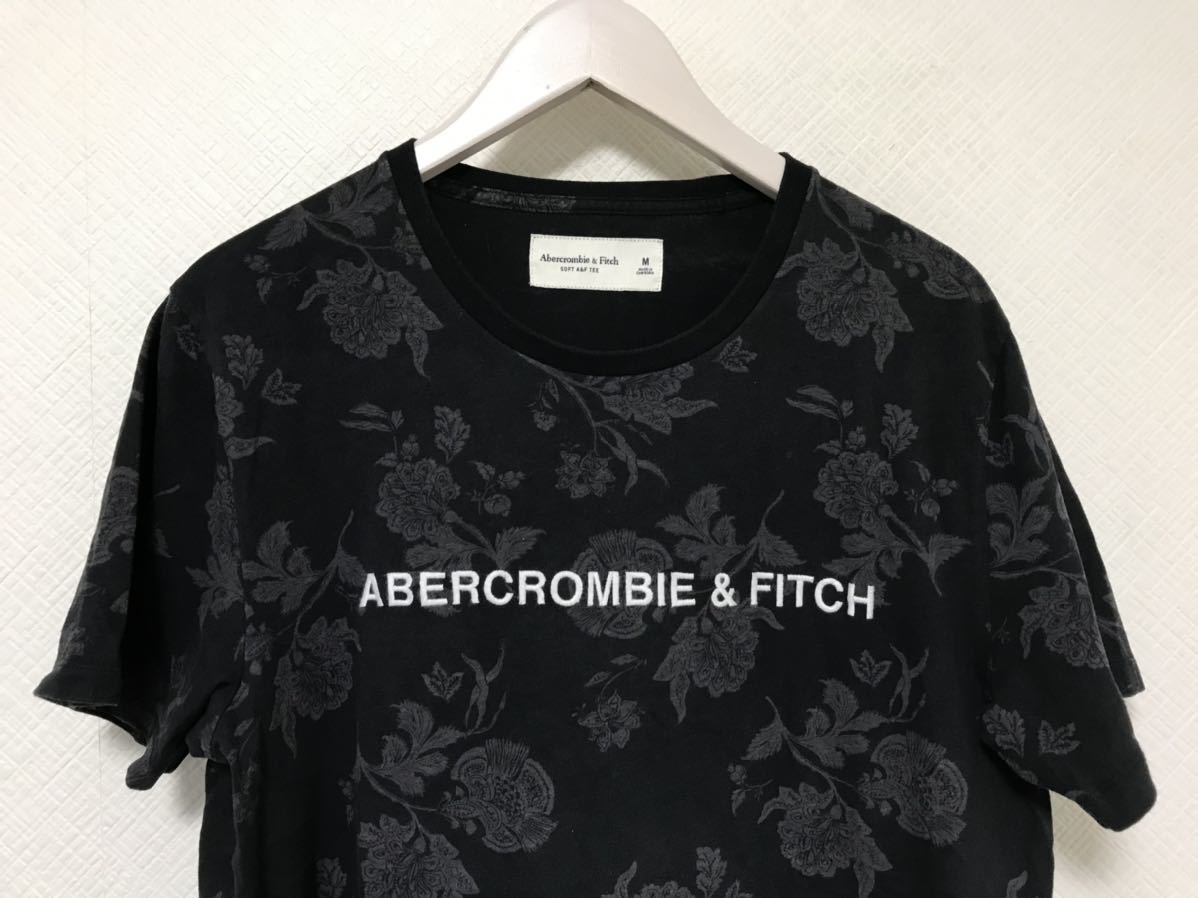 本物アバクロアンドフィッチAbercrombie&Fitchコットンロゴ刺繍プリント半袖TシャツビジネスアメカジサーフミリタリーメンズM黒ブラック_画像2