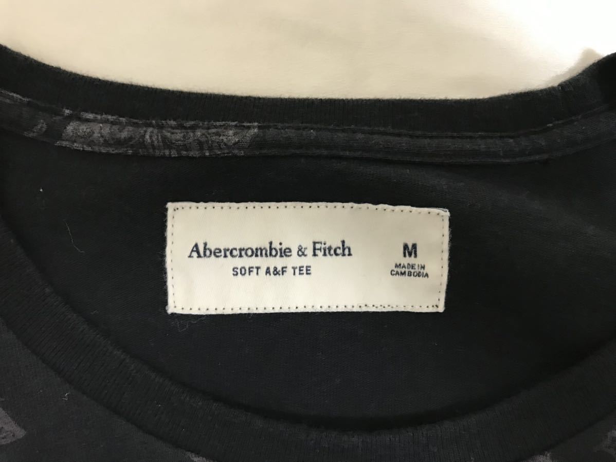 本物アバクロアンドフィッチAbercrombie&Fitchコットンロゴ刺繍プリント半袖TシャツビジネスアメカジサーフミリタリーメンズM黒ブラック_画像4