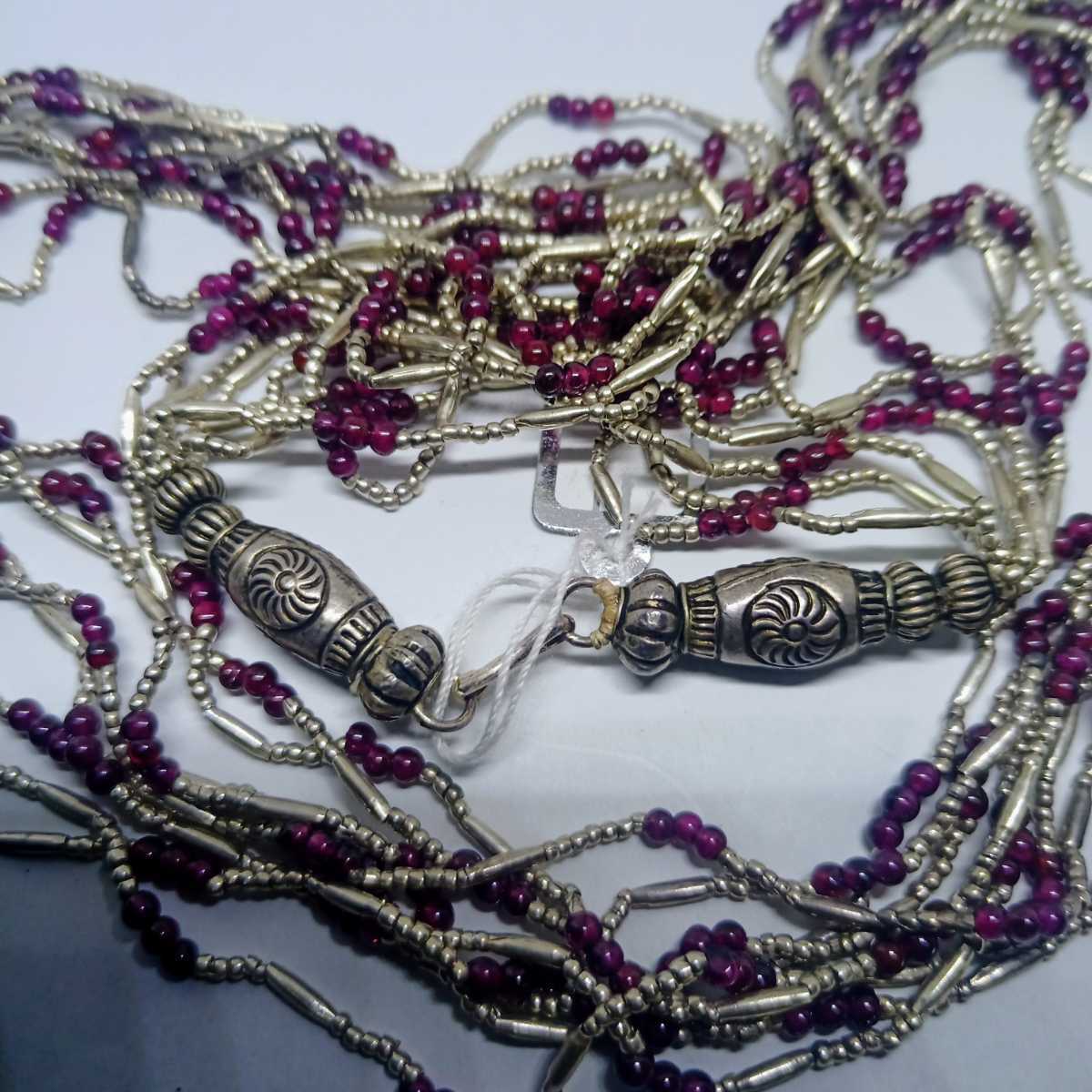 s Lynn antique old silver beads + Curren group rice beads silver + garnet 3mm 8 ream necklace hand made Thai gorgeous rare 55gm 700mm