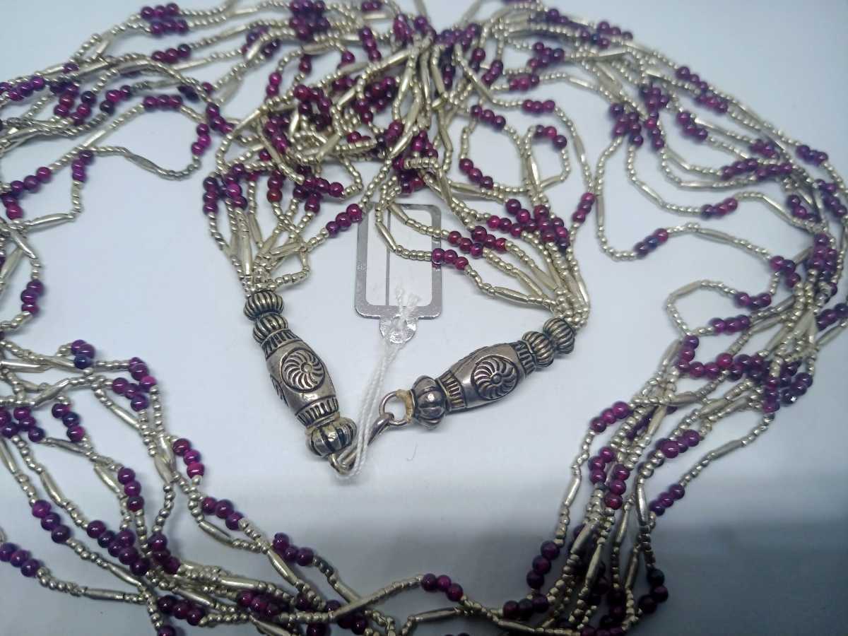 s Lynn antique old silver beads + Curren group rice beads silver + garnet 3mm 8 ream necklace hand made Thai gorgeous rare 55gm 700mm