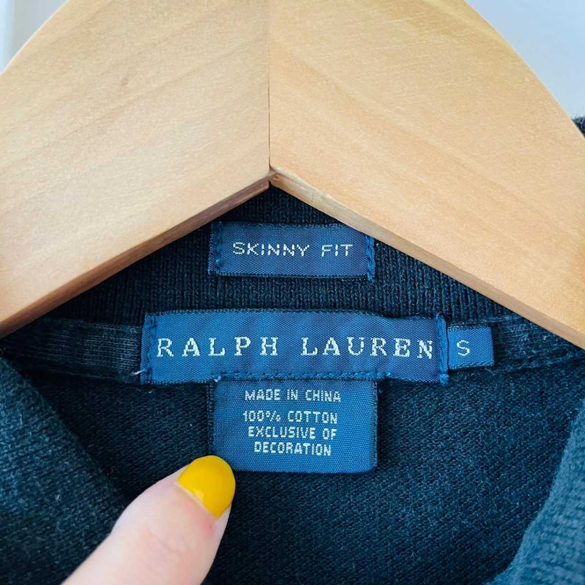 F5281cL{RALPH LAUREN Ralph Lauren } size S polo-shirt with short sleeves short sleeves shirt black black lady's cotton 100% skinny Fit Logo embroidery 