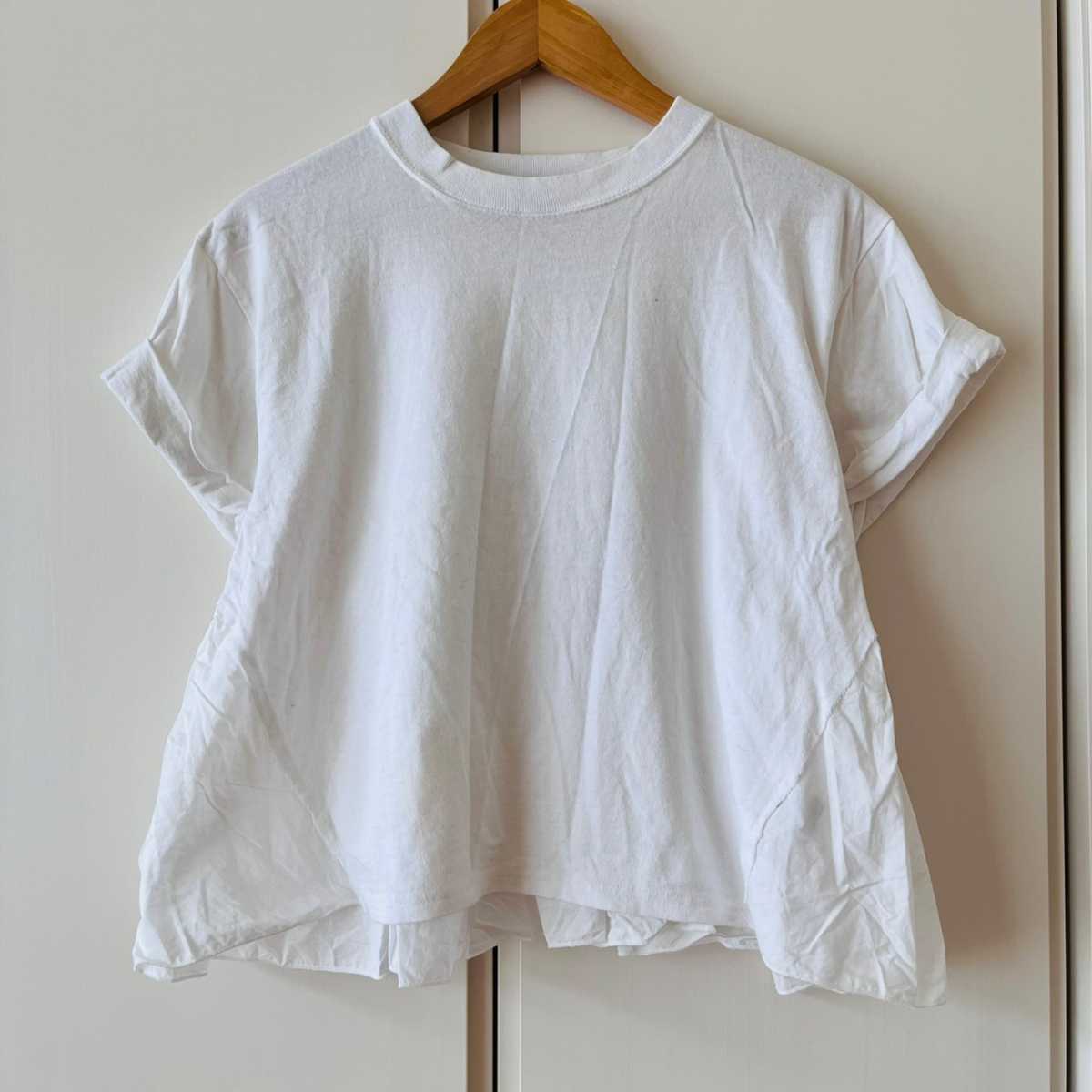 F5599cL USA製《BULSARA バルサラ》サイズM 半袖Tシャツ Tee カットソー ホワイト レディース コットン100% アメリカ製 オシャレ フリル_画像1