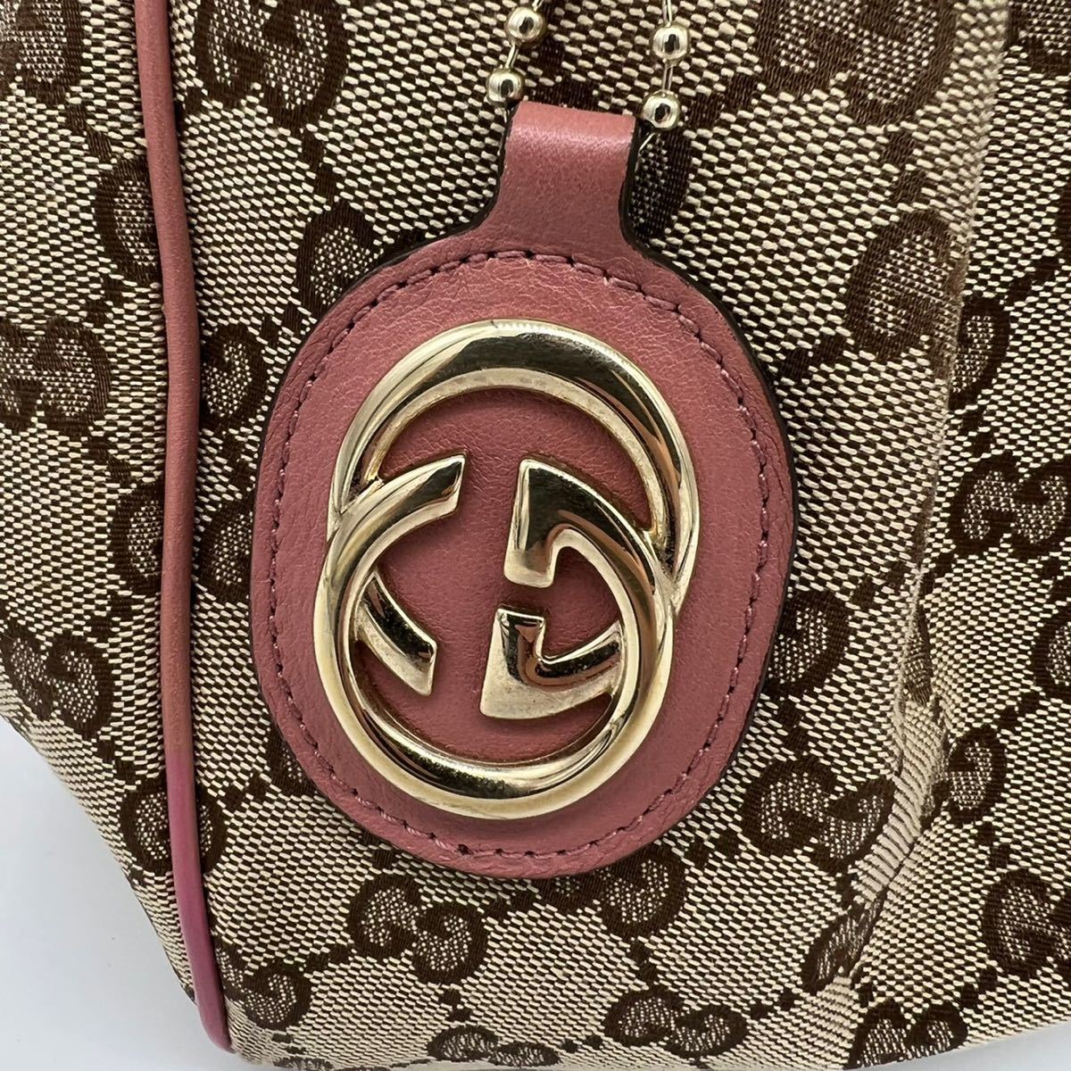 1円【極美品 最高級】 グッチ GUCCI GG柄 スプリーム ハンドバッグ ピンク レザー キャンバス 鞄 カバン_画像8