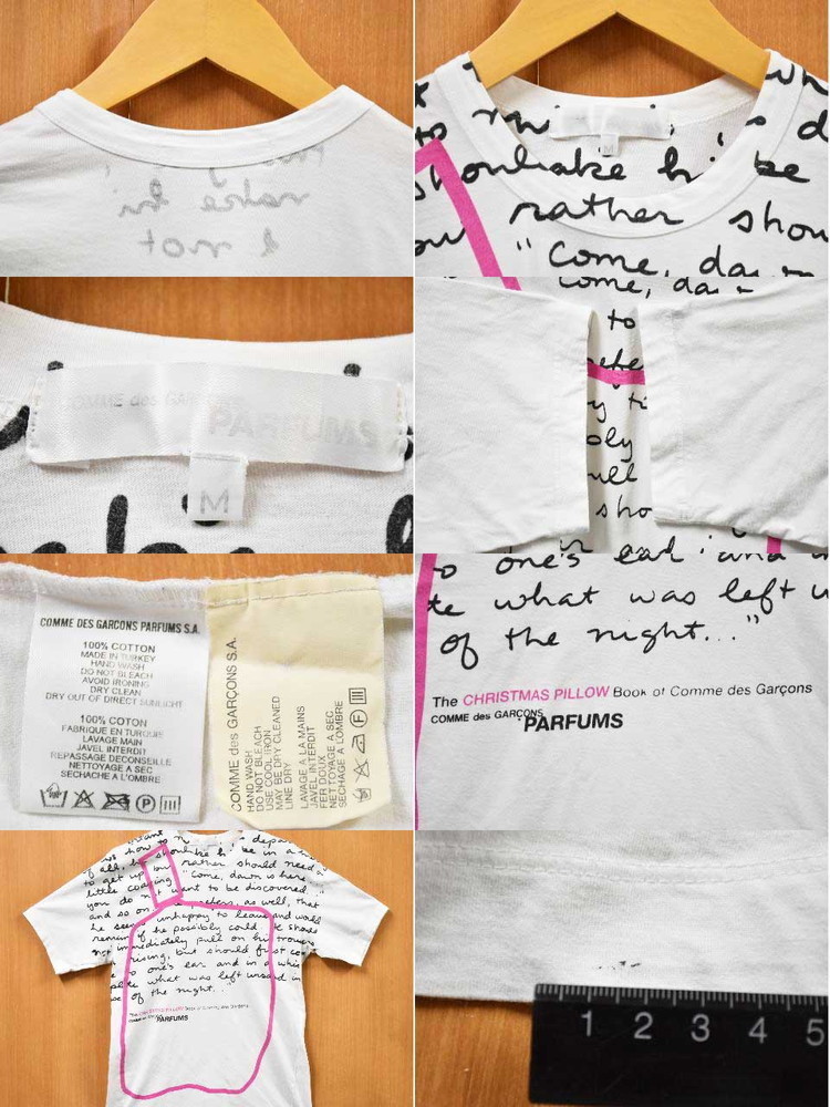トルコ製 コム・デ・ギャルソン パルファム クリスマス限定 英字柄 半袖 Tシャツ ホワイト メンズS相当(40726_画像3
