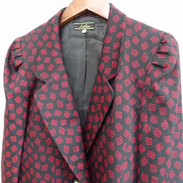 #anc Leilian Leilian skirt suit 11 black red total pattern double flair lady's [754587]