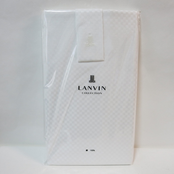 #anze ランバン LANVIN ワイシャツ生地 仕立て生地 白 格子柄 ロゴ刺繍 綿 日本製 メンズ [755047]_画像2