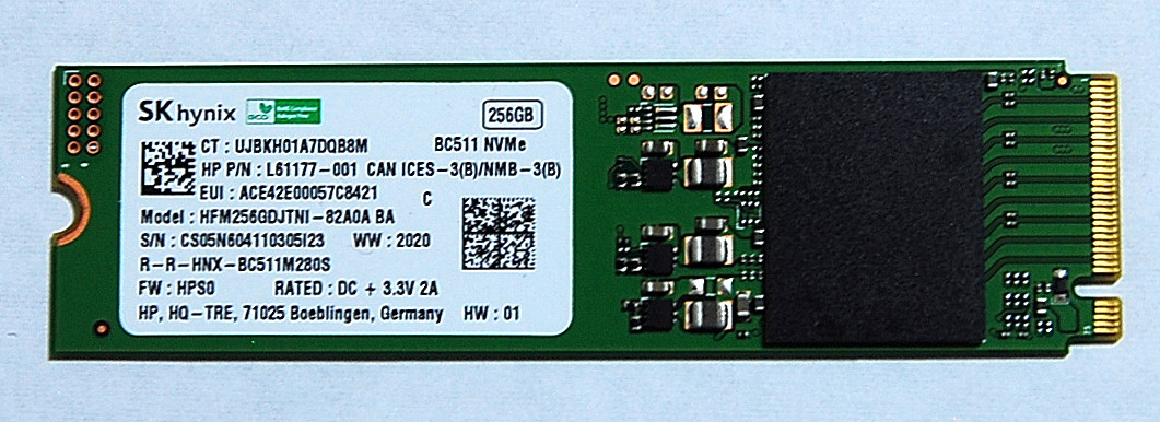 NVMe PCIe M.2 SSD 2280 256GB SK hynix BC511 使用時間 189時間 動作確認済み 送料無料_画像1
