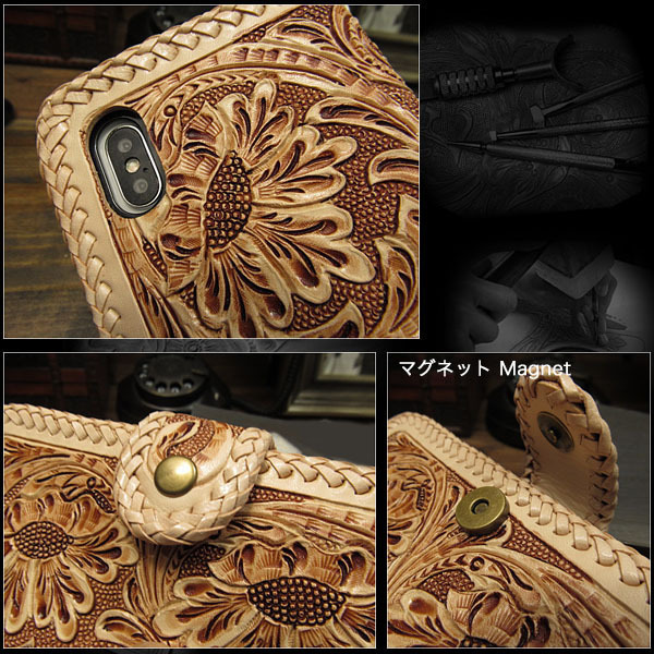 iPhone 13Pro Max iPhone case smartphone case notebook type leather case original leather case Carving hand made natural magnet 
