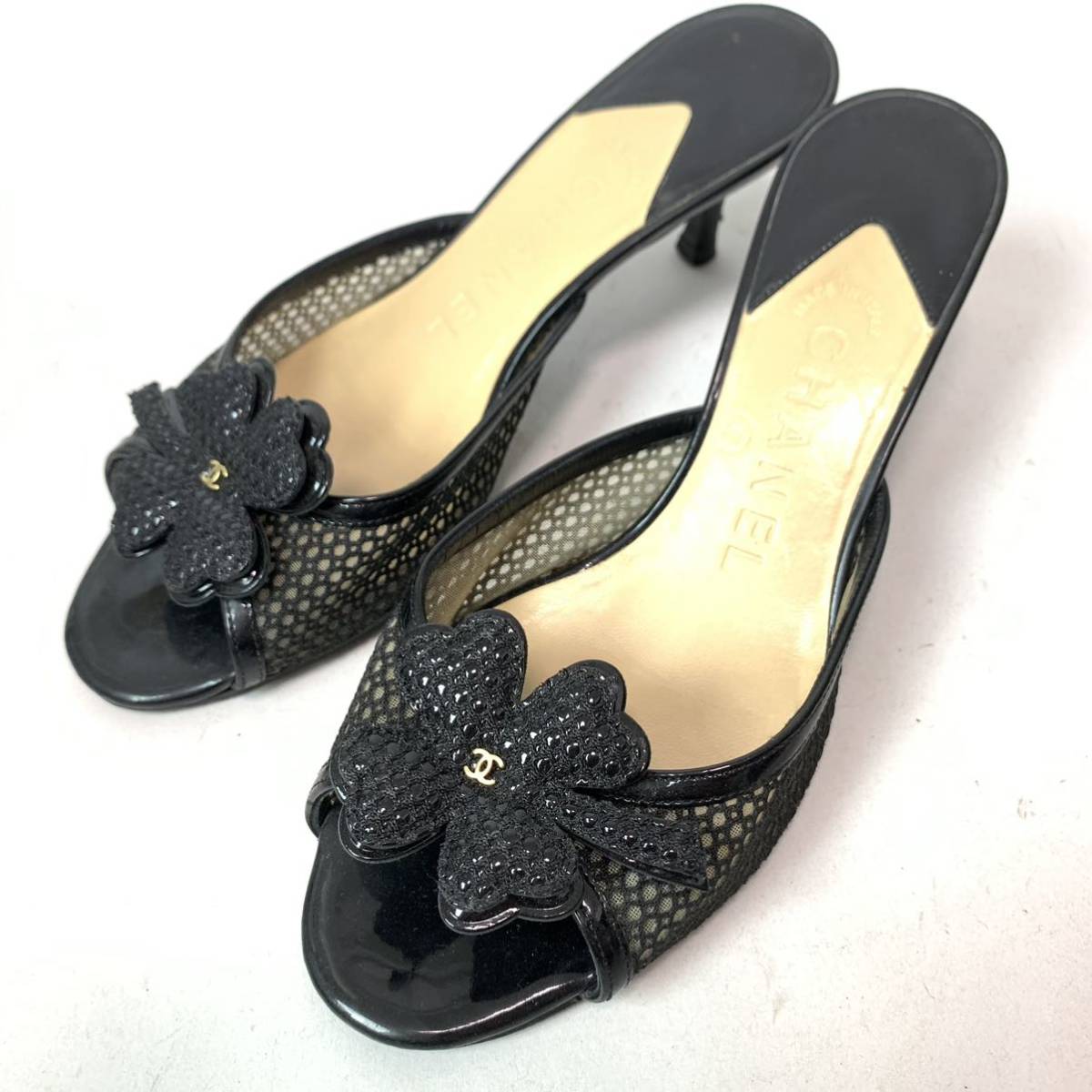 m151 CHANEL シャネル クローバー メッシュ ミュール ココマーク