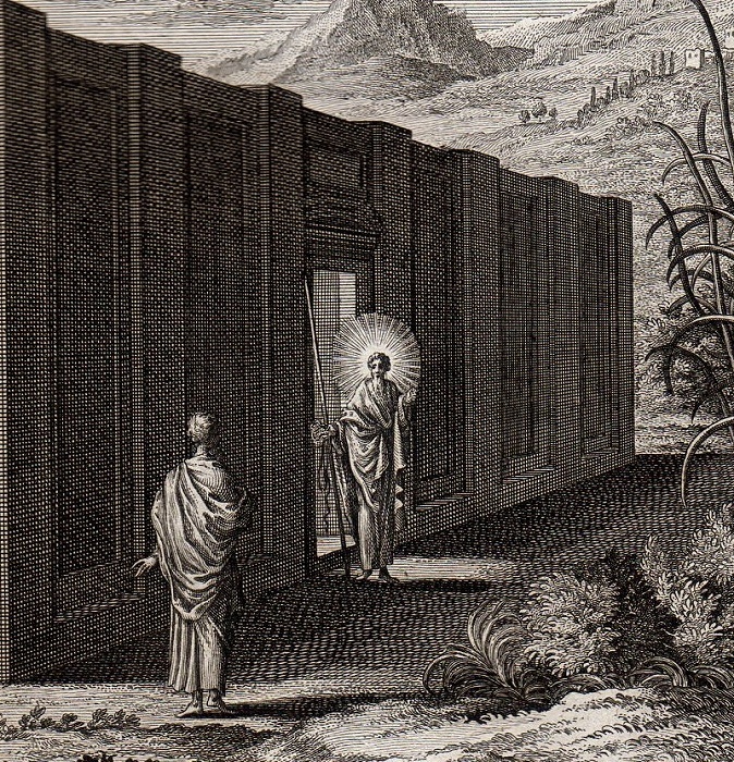 1732年 ショイヒツァー 神聖自然学 銅版画 Tab.636 エゼキエル書 第40章 3節_画像2