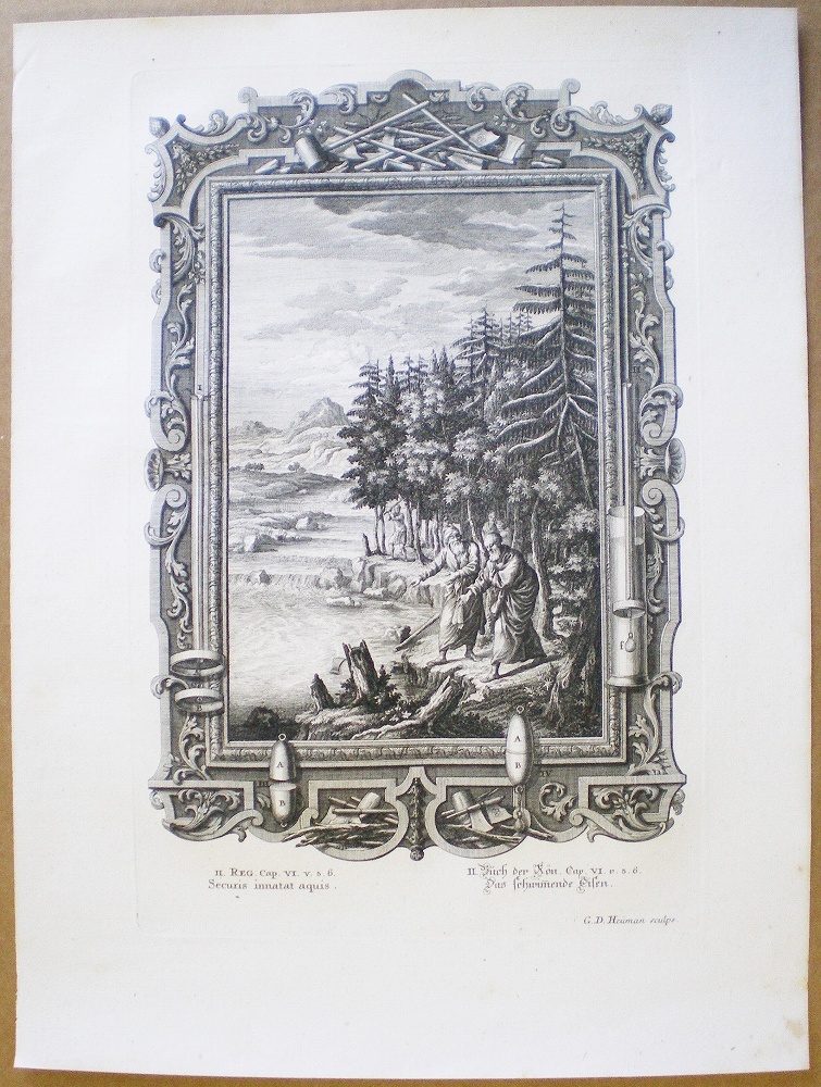 1732年 ショイヒツァー 神聖自然学 銅版画 Tab.487 列王紀下 第6章 5節 6節_画像5