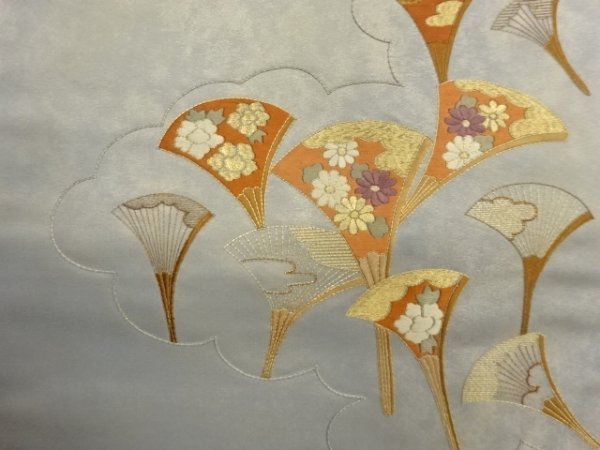 宗sou 引箔扇に花々模様刺繍袋帯【リサイクル】【着】_画像3