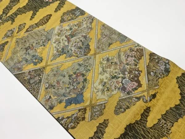 高級素材使用ブランド 宗sou 天井絵翔鳥花模様織出し袋帯【リサイクル】【着】 その他 高級素材使用ブランド 宗sou 天井絵翔鳥花模様織出し袋帯【リサイクル】【着】 その他