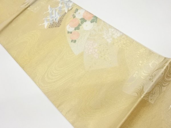 日本最大の 宗sou 地紙に花々・群鶴・荒波模様織出し袋帯【リサイクル】【着】 その他 日本最大の 宗sou 地紙に花々・群鶴・荒波模様織出し袋帯【リサイクル】【着】 その他