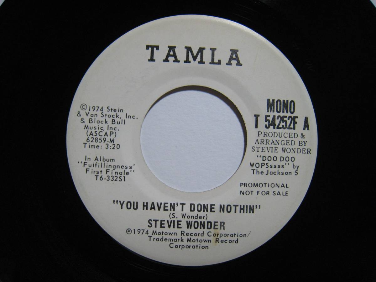 【7”】 STEVIE WONDER / ●白プロモ MONO/STEREO● YOU HAVEN'T DONE NOTHIN' US盤 スティービー・ワンダー 悪夢_画像1