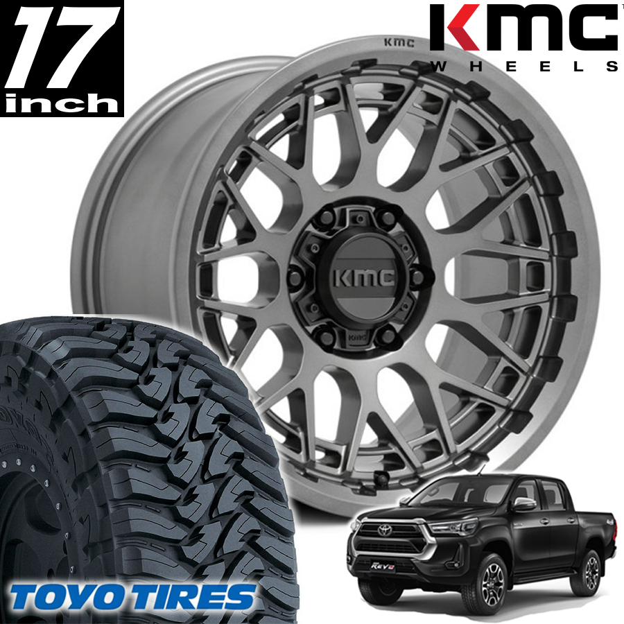 新品未使用品 KMC TECHNIK KM722 17インチアルミホイール TOYO OPEN COUNTRY M/T付き4本セット GUN125 ハイラックス 150プラド 215サーフ_画像1