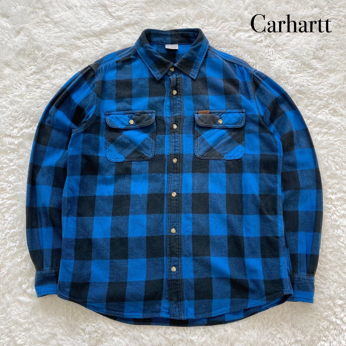 carharu】 カーハート ブロックチェックシャツ 革ロゴ ビッグサイズXL