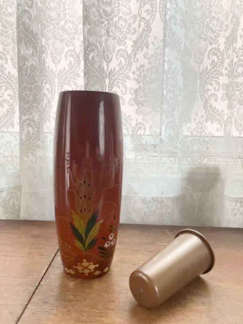 競売 上質 塗り 大内塗 骨董 花器 朱色 花びん 花瓶 和 モダン 漆器