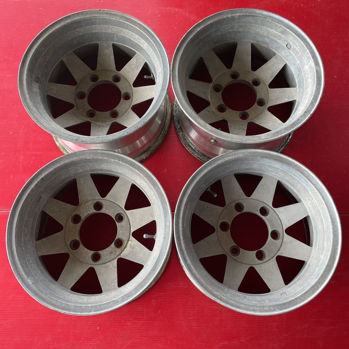  rare deep rim ASAHI Asahi 15 -inch 7JJ-8 8.5JJ-27 PCD139.7-6 hole hub diameter approximately 108mm aluminium wheel 4 pcs set 