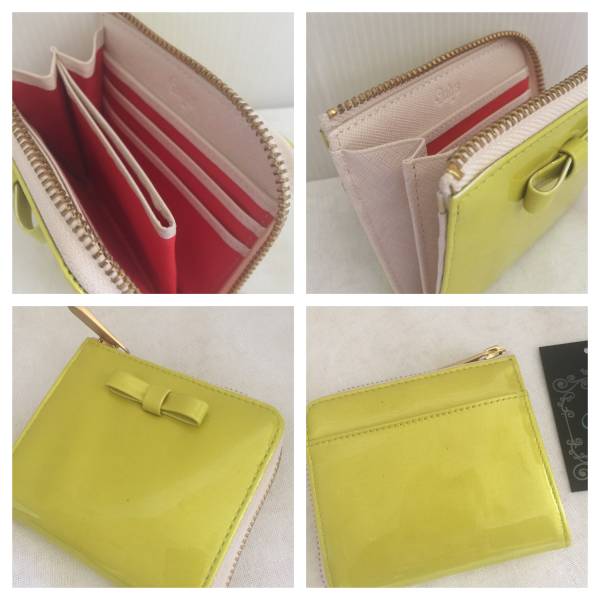  with defect * new goods *galysgya Lee z enamel zipper compact wallet * yellow real leather small compact 