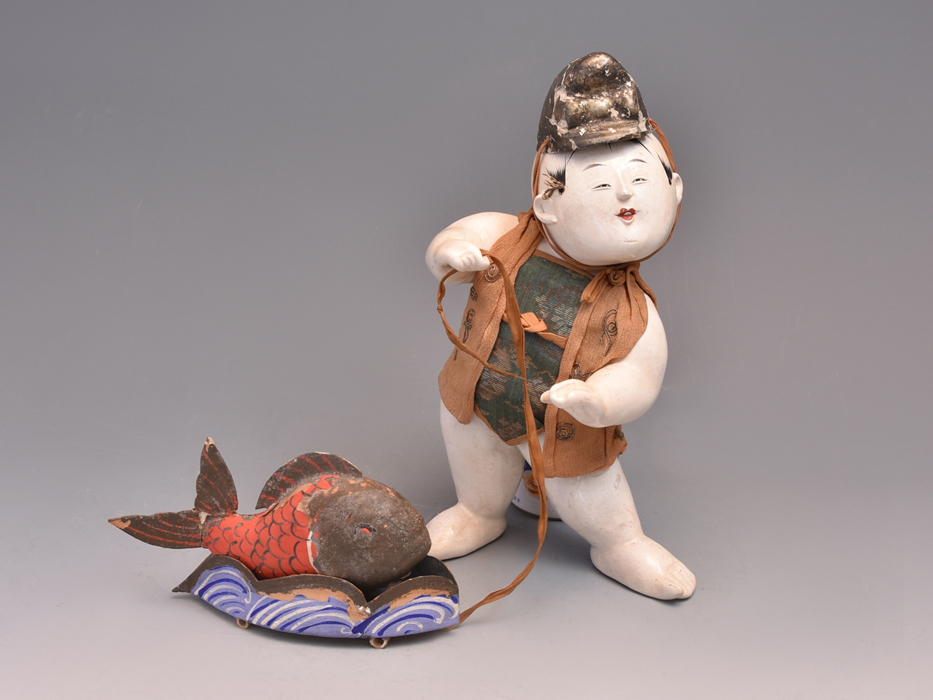 御所人形　鯛曳き　高さ２５ｃｍ　江戸後期　浅原革世氏旧蔵品　日本人形　　z1277