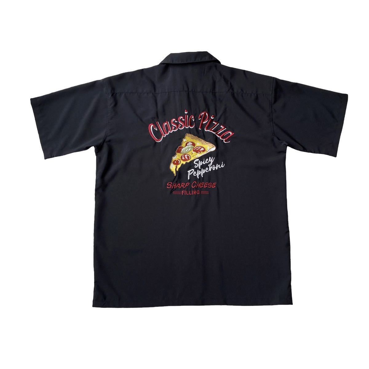新品 レトロ【クラシックピザ】刺繍ボウリングシャツ XL ブラック ポリシャツ 半袖 オープンカラー ボーリングシャツ ビッグシルエット 4