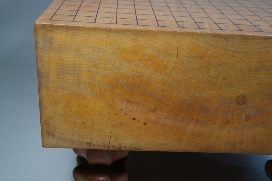 時代 古い 囲碁 国産 本榧 碁盤 脚付 盤/厚み 約14.7cm 盤覆付 日本産