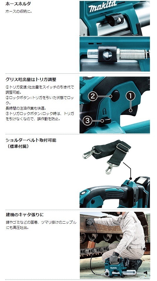 マキタ) 充電式グリスガン GP180DRG バッテリBL1860B+充電器DC18RF+