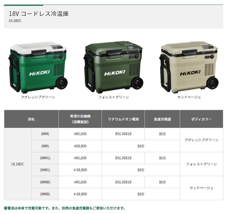 在庫 HiKOKI コードレス冷温庫 UL18DC(NMB) サンドベージュ 本体のみ 14.4V・18V・36V対応 ハイコーキ 日立 大型商品_画像2