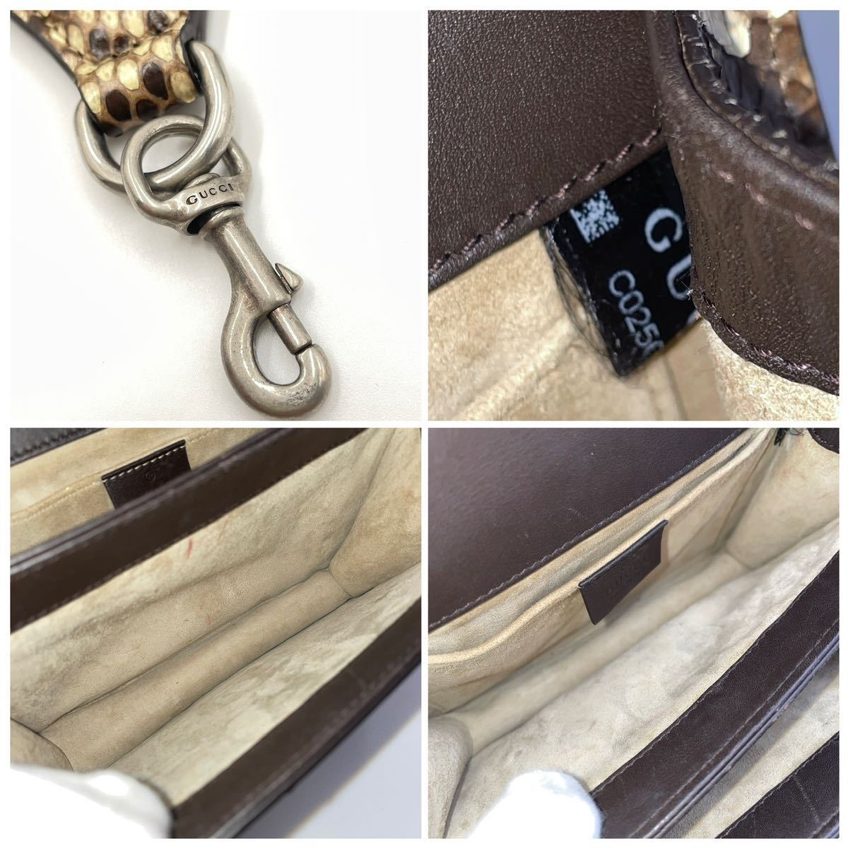 1円 極美品 GUCCI グッチ ディオニュソス バンブー スネークレザー スモール トップハンドルバッグ 2way ハンド ショルダー シェリーライン_画像9