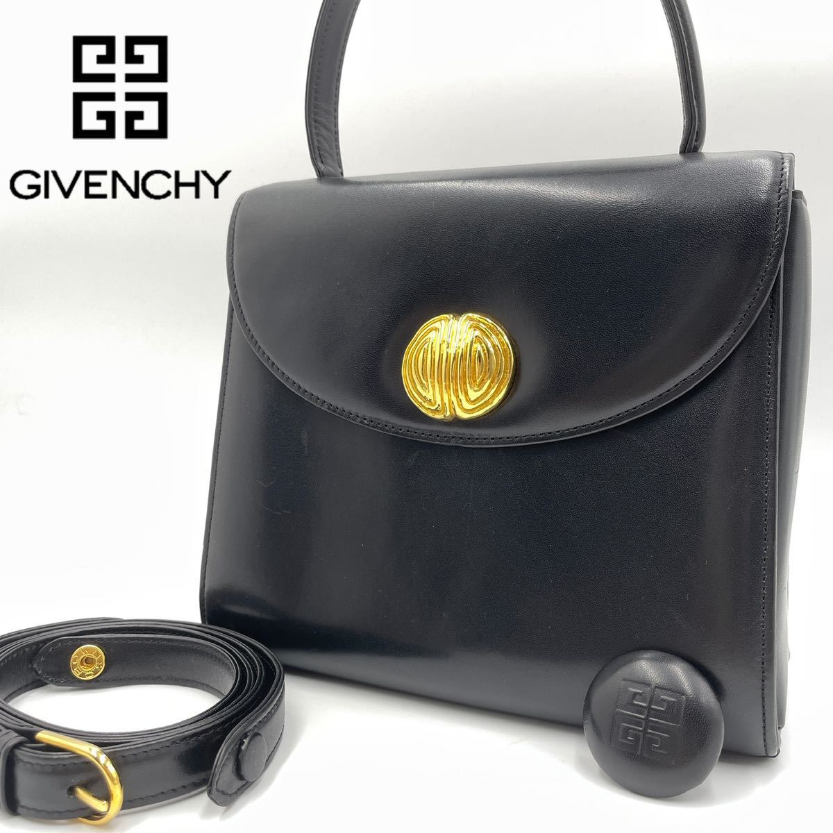 GIVENCHY ハンドバッグ ロゴ 替え金具 フォーマル レザー ブラック-