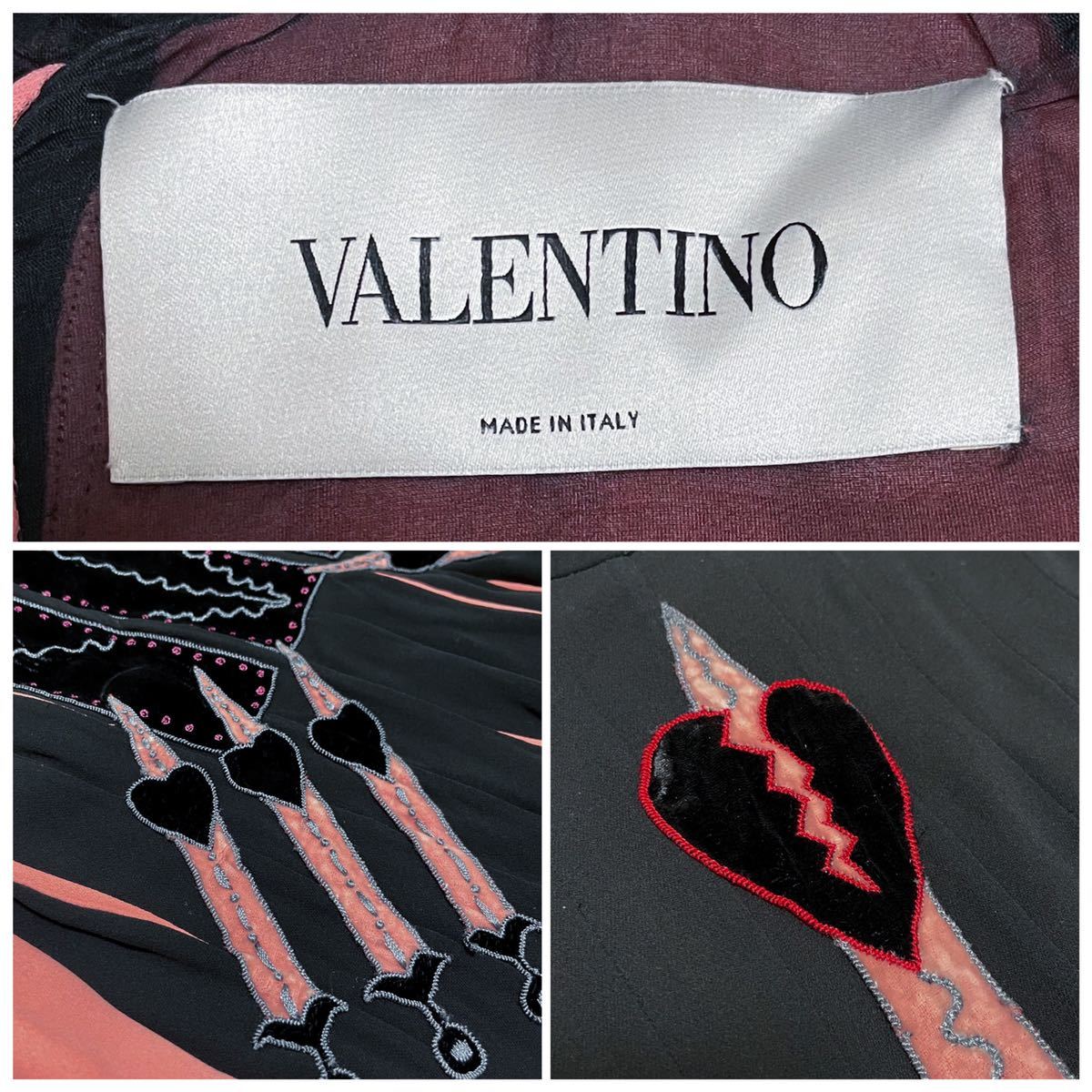 極美品 ヴァレンティノ VALENTINO シルク100％ 贅沢プリーツ ハート ブレイク ロング ワンピース ドレス ドレープ コレクション 40 L_画像9