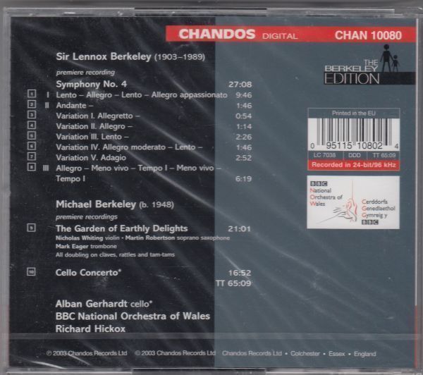 [CD/Chandos]L.バークリー:交響曲第4番他/R.ヒコックス&BBCウェールズ・ナショナル管弦楽団 2002.12_画像2