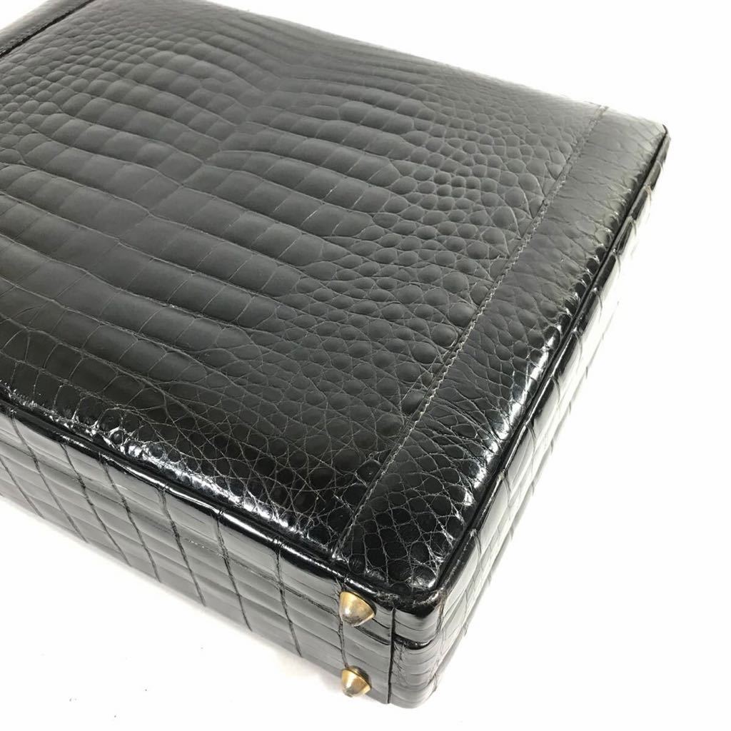 [ leak ski ] genuine article MORESCHI crocodile attache case business bag attaching trunk case black dial lock wani leather men's made in Italy 